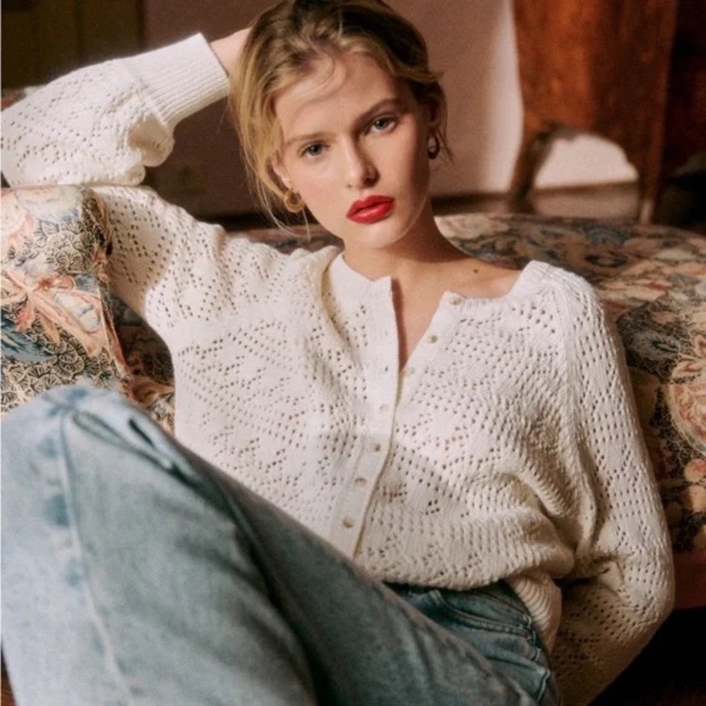 Sezane Capucine Cardigan Ecru Size XS - Picture 4 of 7